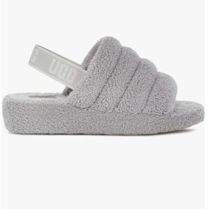 Ugg fluff yeah goat slide sheepskin slingback slipper shoes size 6 ash fog color